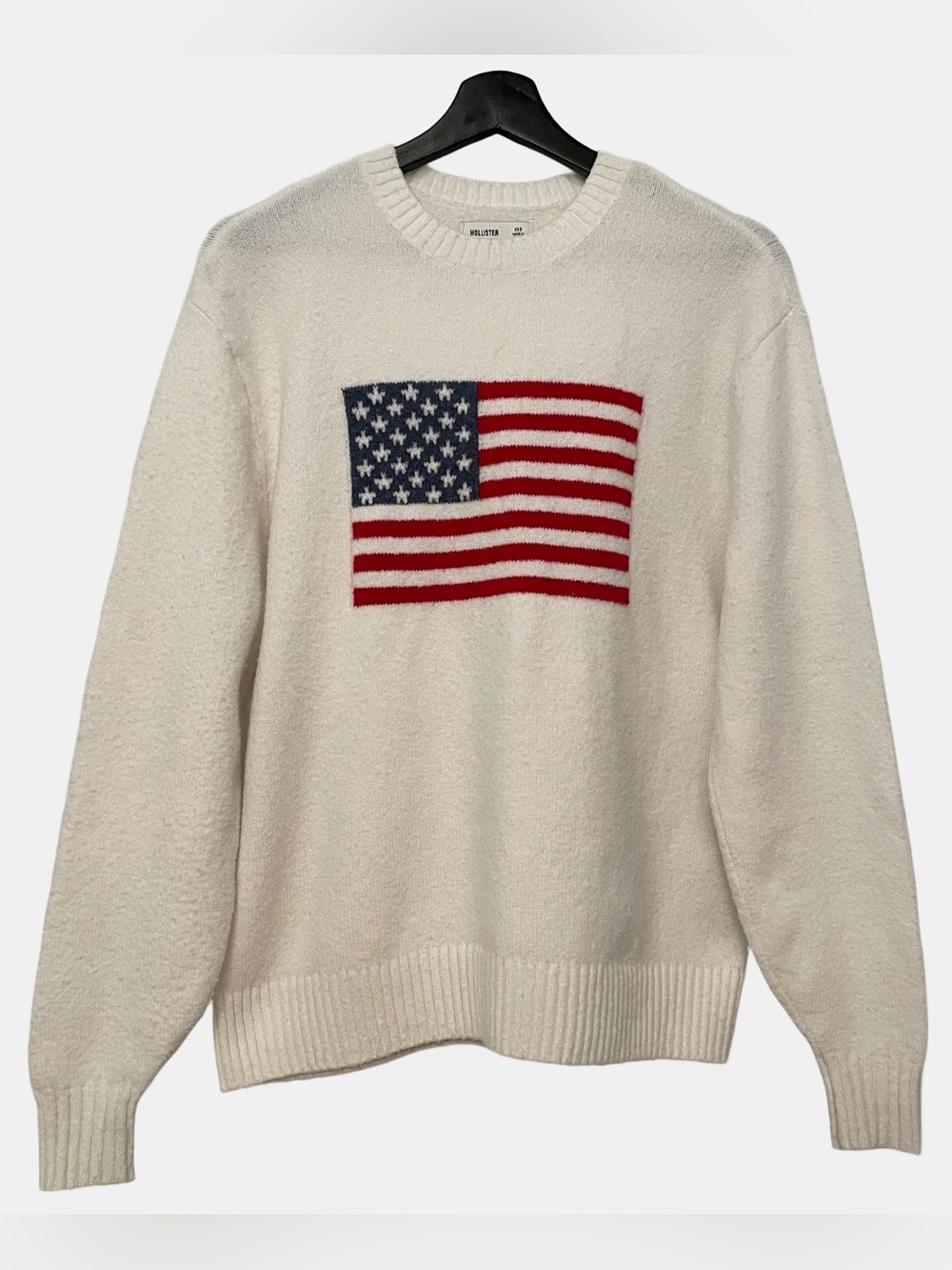 Hollister Fuzzy White USA Flag Sweater Womens XXS Recycled Polyester Blend 2021‎